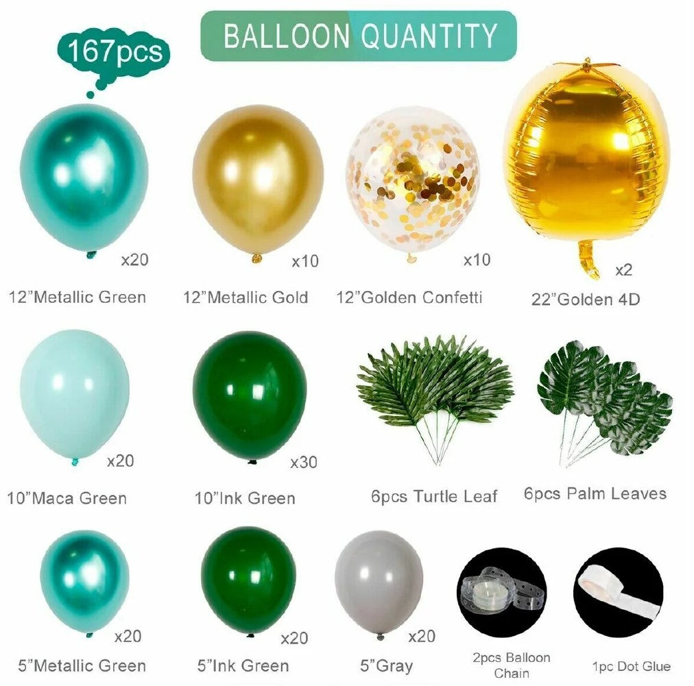 Jungle Green & Gold Balloon Garland Kit (167 Pc)