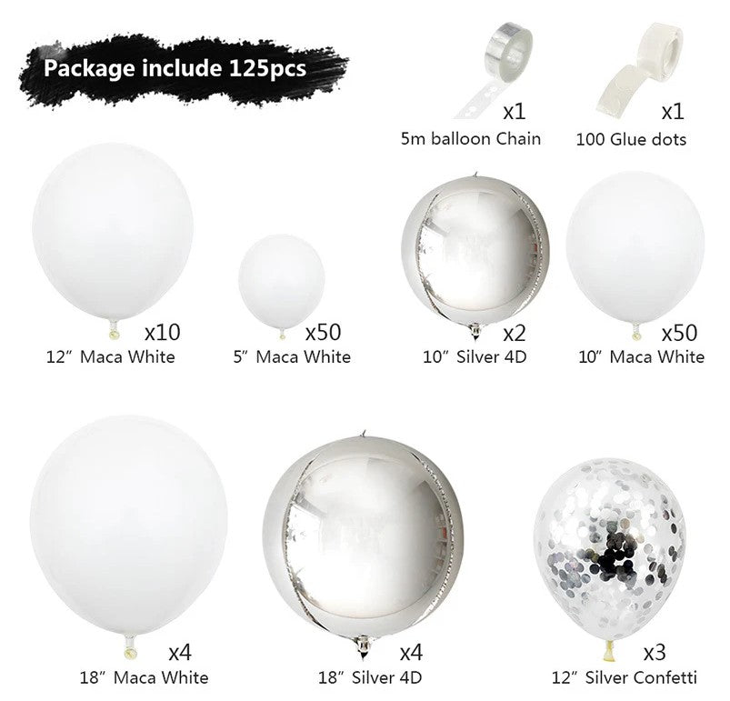 Silver & White Balloon Garland Kit (125 Pc)