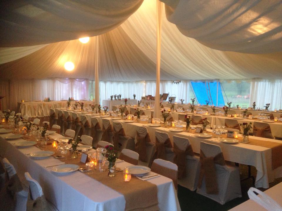 10.8m x 14.4m Peg & Pole Marquee with Silk Chandeliers